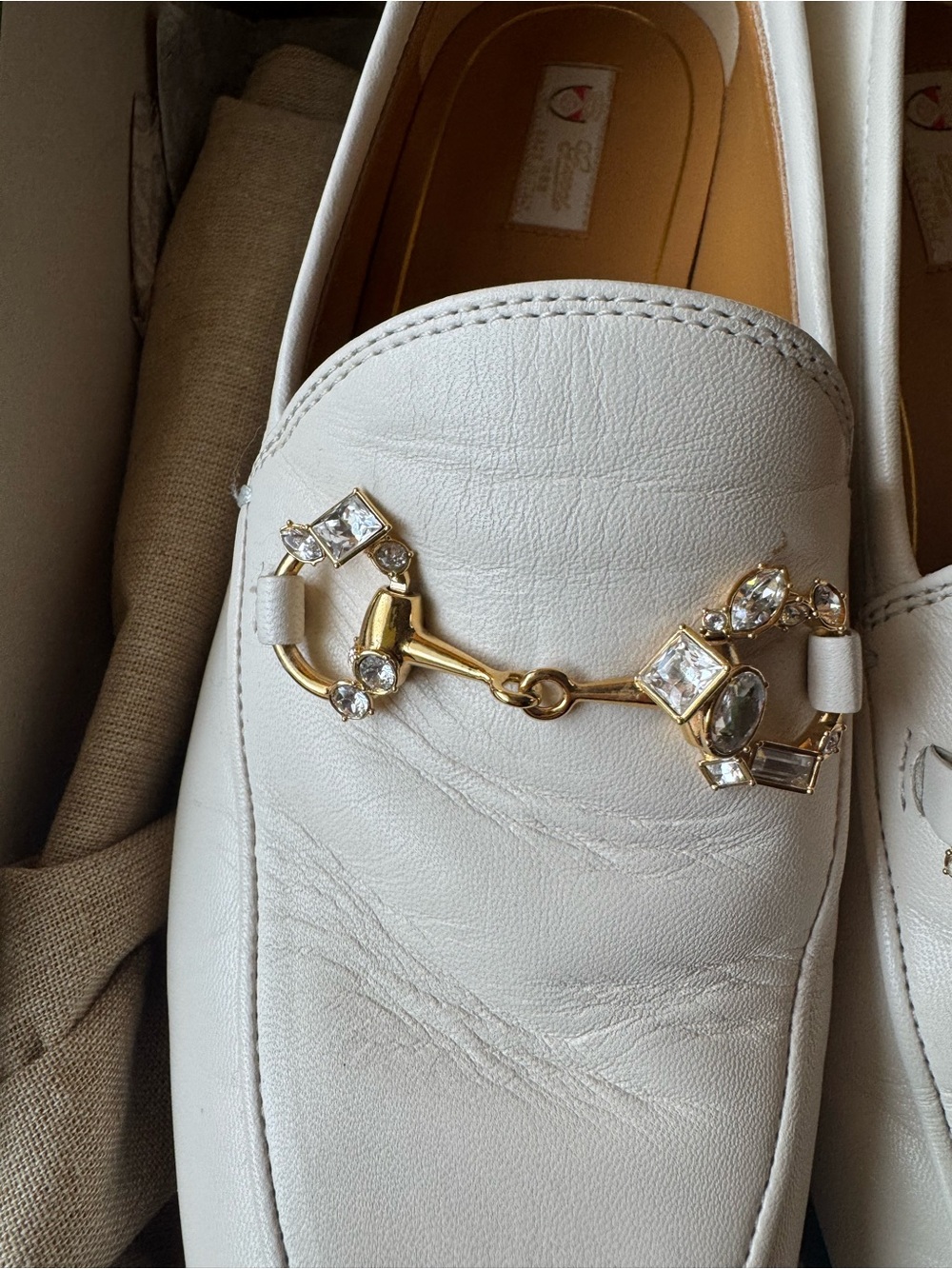 GUCCI Malaga Crystal Horsebit Womens Jordaan Loafers Mystic White (38) - Picture 8 of 13